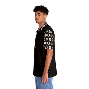  Groove Collection Trilogy of Icons Solid Block (Black, White) Unisex Gender Neutral Black Button Up Shirt, Hawaiian Shirt Men's Shirts