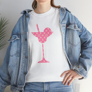  Abby Pattern in Pink and Beige Martini Glass Unisex Relaxed Fit Heavy Cotton Tee, Graphic Loose Fit Tshirt T-Shirt