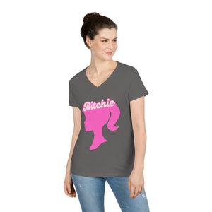  Bitchie (Barbie Image) Funny Women's V Neck T-shirt, Cute Graphic Tee V-neck