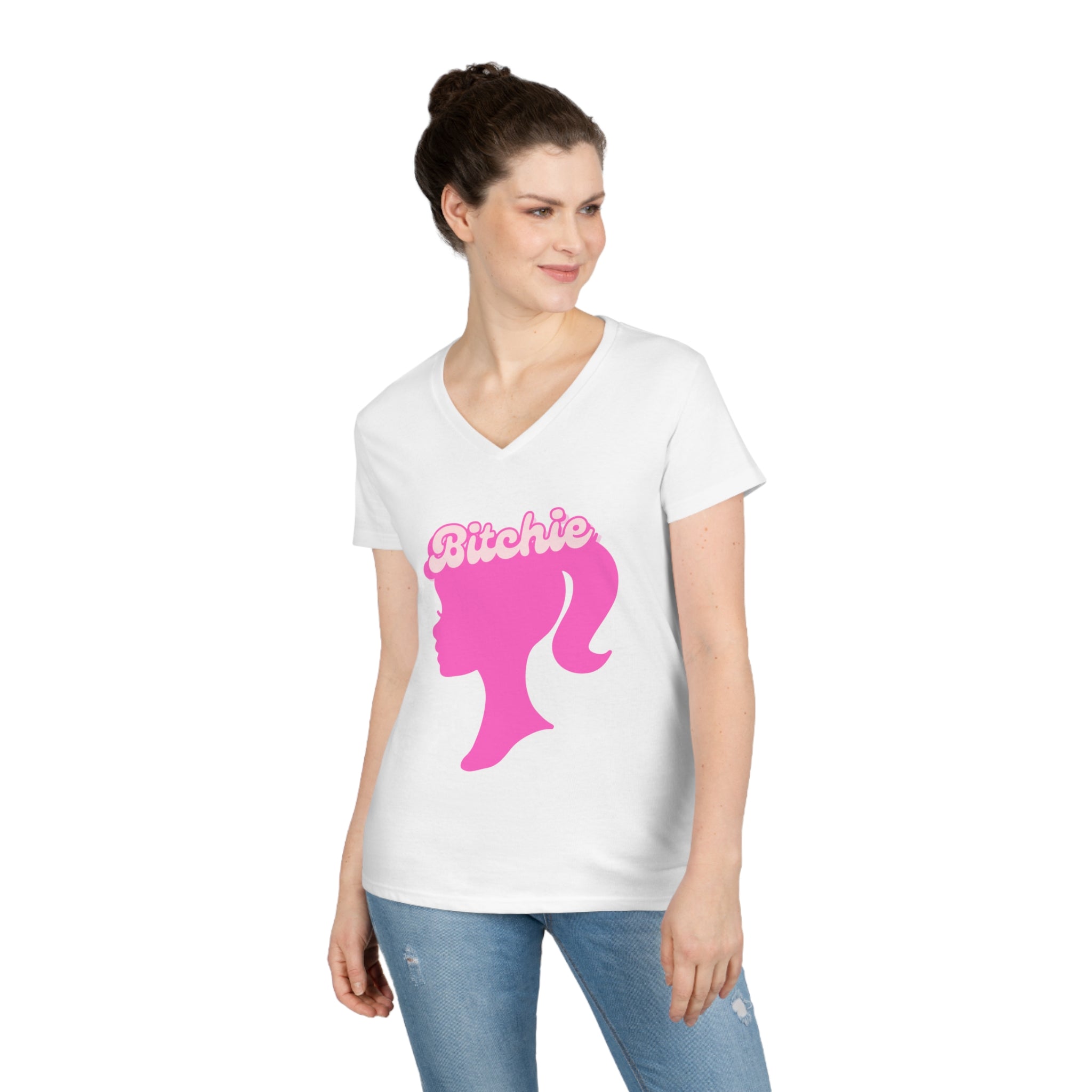  Bitchie (Barbie Image) Funny Women's V Neck T-shirt, Cute Graphic Tee V-neck