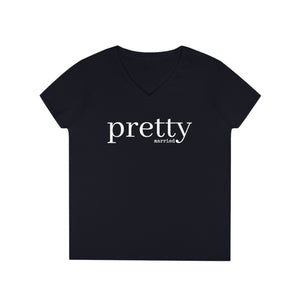  PRETTY married Women's V Neck T-shirt, Cute Graphic Tee V-neck2XLBlack