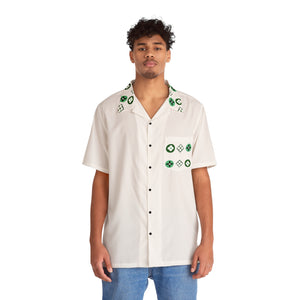 Groove Collection Trilogy of Icons Pocket Grid (Greens) White Unisex Gender Neutral Button Up Shirt, Hawaiian Shirt All Over Prints