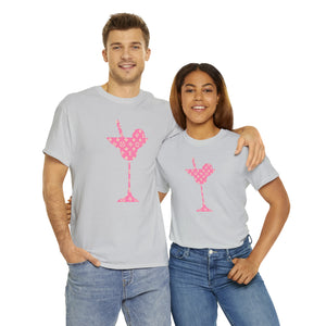  Abby Pattern in Pink and Beige Martini Glass Unisex Relaxed Fit Heavy Cotton Tee, Graphic Loose Fit Tshirt T-Shirt