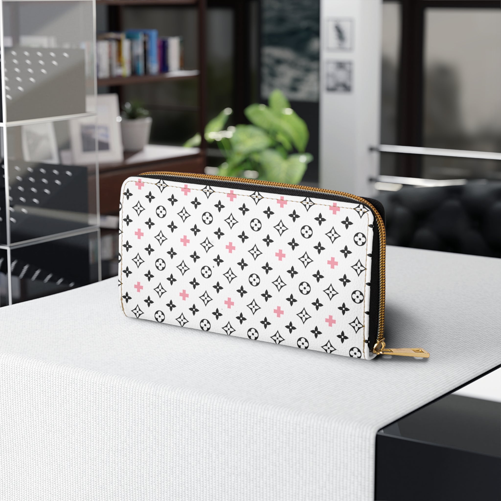  B+A Design with Pink Women's Wallet, Zipper Pouch, Coin Purse, Zippered Wallet, Cute Purse Accessories