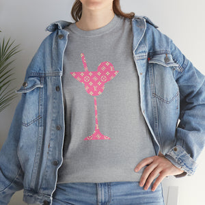  Abby Pattern in Pink and Beige Martini Glass Unisex Relaxed Fit Heavy Cotton Tee, Graphic Loose Fit Tshirt T-Shirt