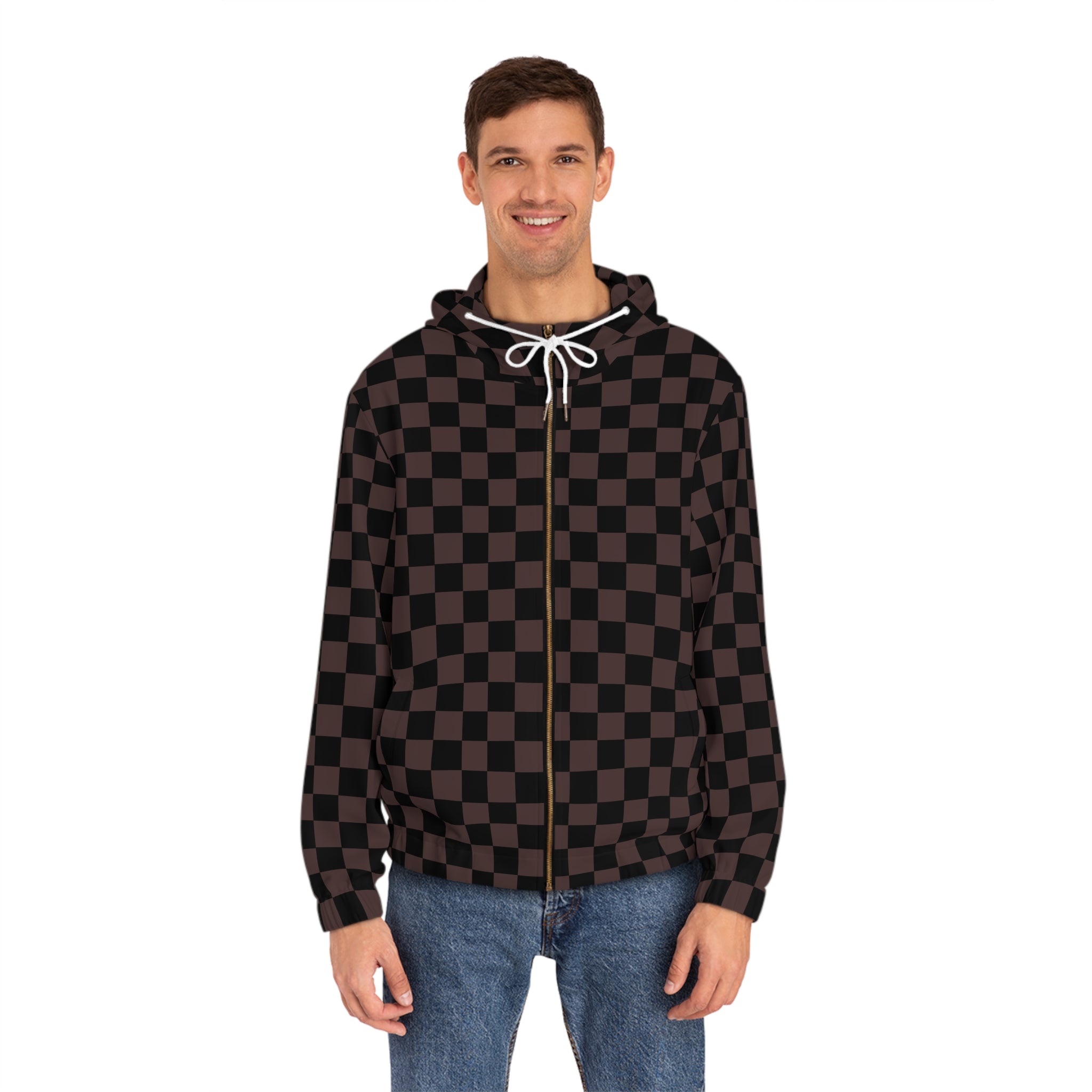 Designer Collection Check Mate (Brown) Unisex Zip Hoodie All Over Prints  The Middle Aged Groove