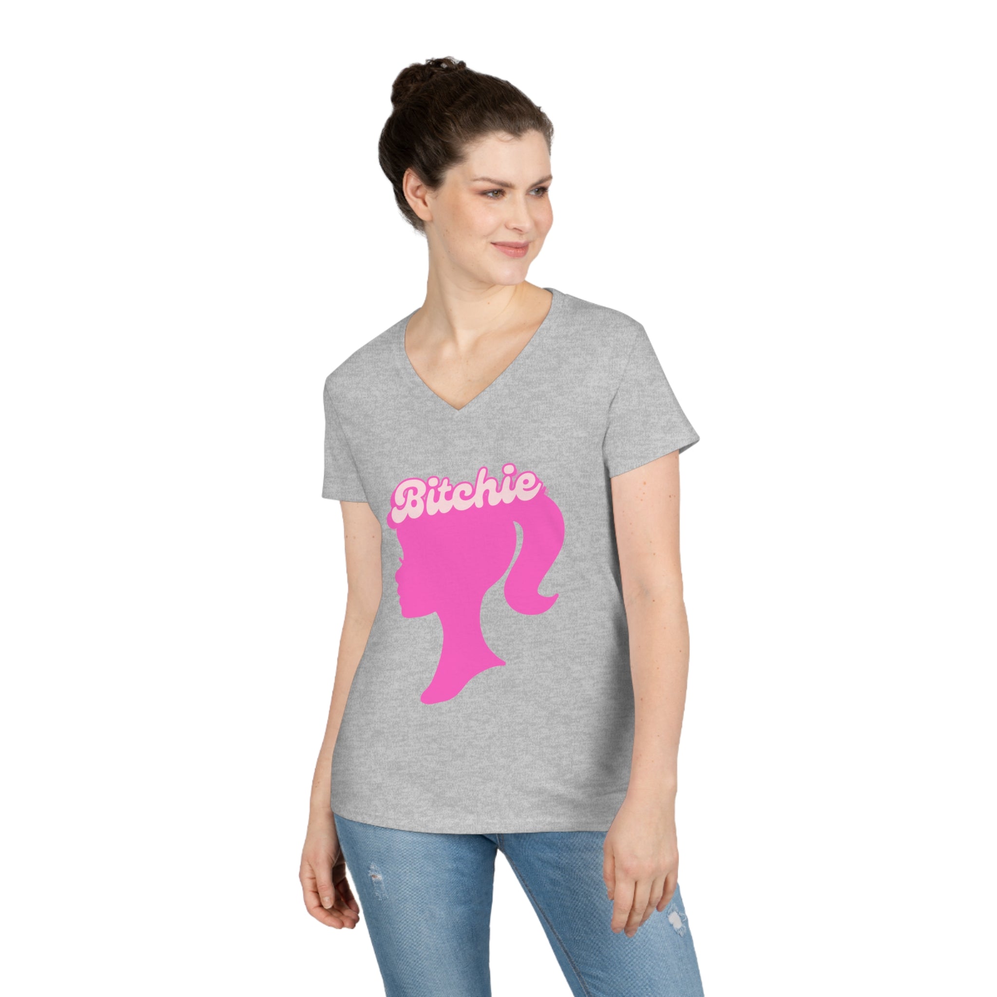  Bitchie (Barbie Image) Funny Women's V Neck T-shirt, Cute Graphic Tee V-neck