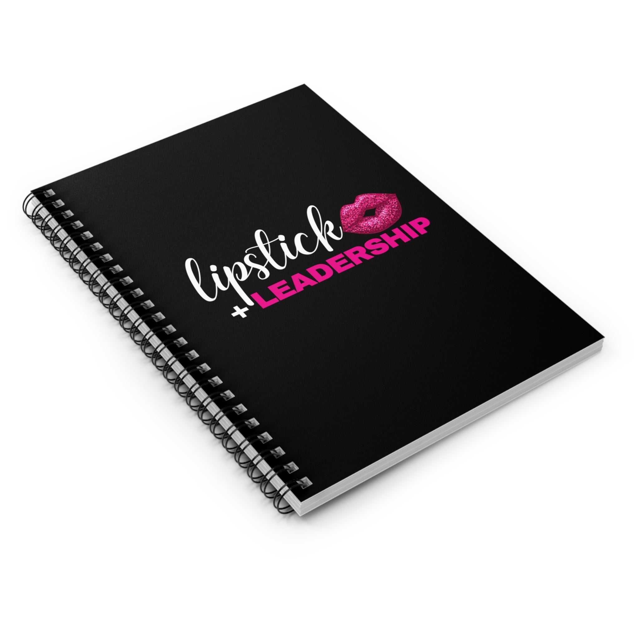 Lipstick + Leadership (Pink Sparkle Lips) Spiral Notebook - Ruled Line, Makeup Journal, Beauty Business Notebook Paper products  The Middle Aged Groove