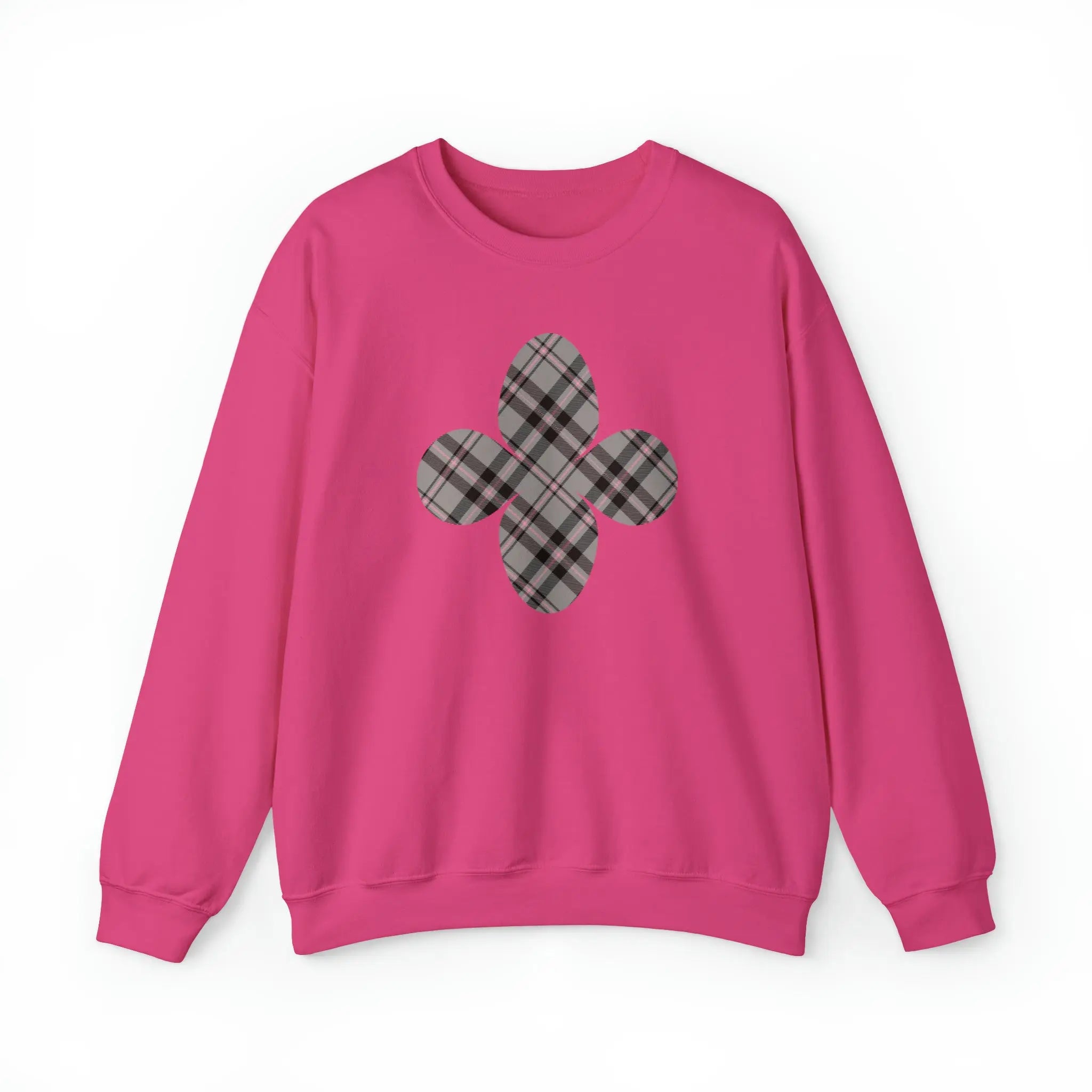 Pink Plaid Pattern Flower with Sleeve Print Unisex Heavy Blend Sweatshirt Sweatshirt3XLHeliconia