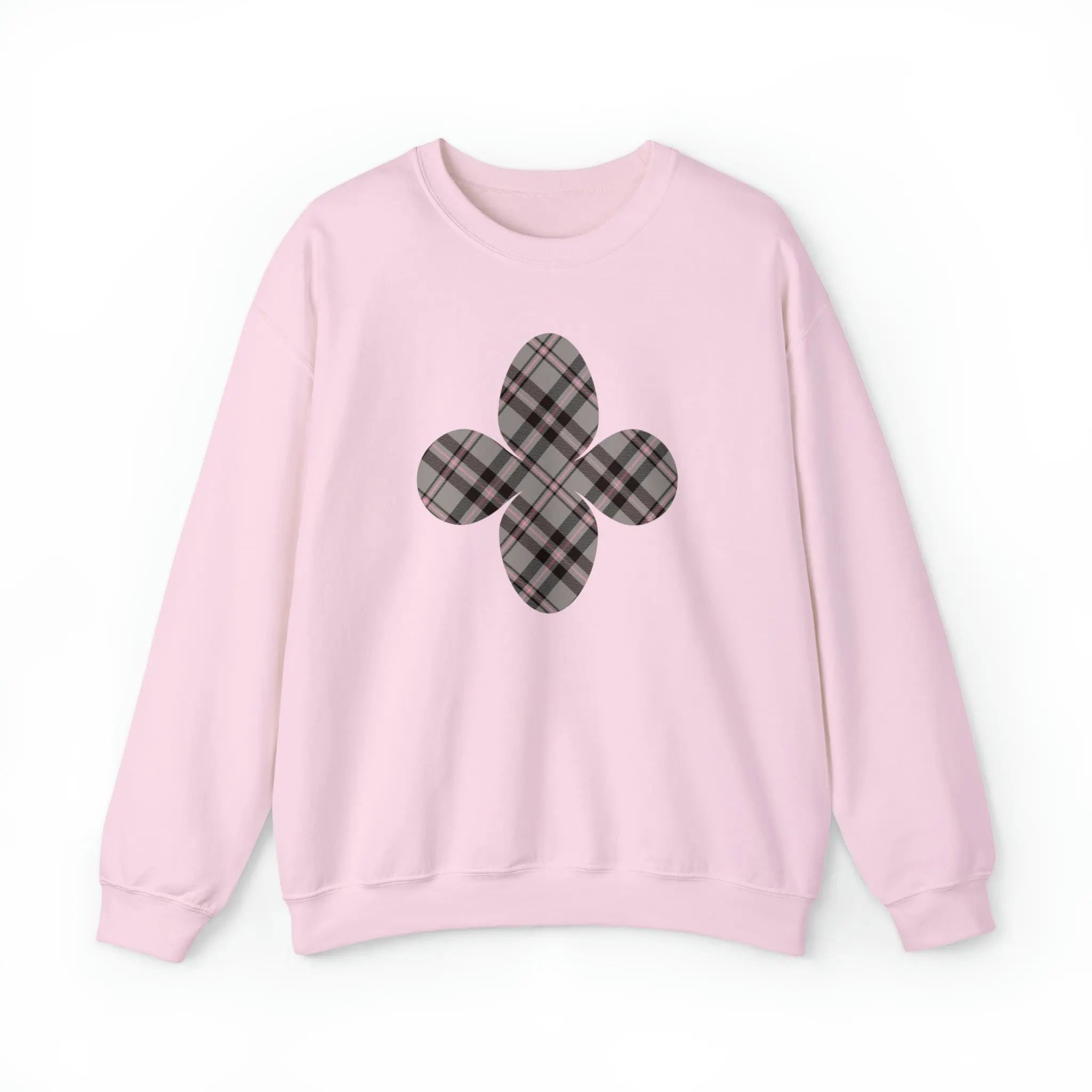  Pink Plaid Pattern Flower with Sleeve Print Unisex Heavy Blend Sweatshirt Sweatshirt3XLLightPink