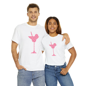  Abby Pattern in Pink and Beige Martini Glass Unisex Relaxed Fit Heavy Cotton Tee, Graphic Loose Fit Tshirt T-Shirt