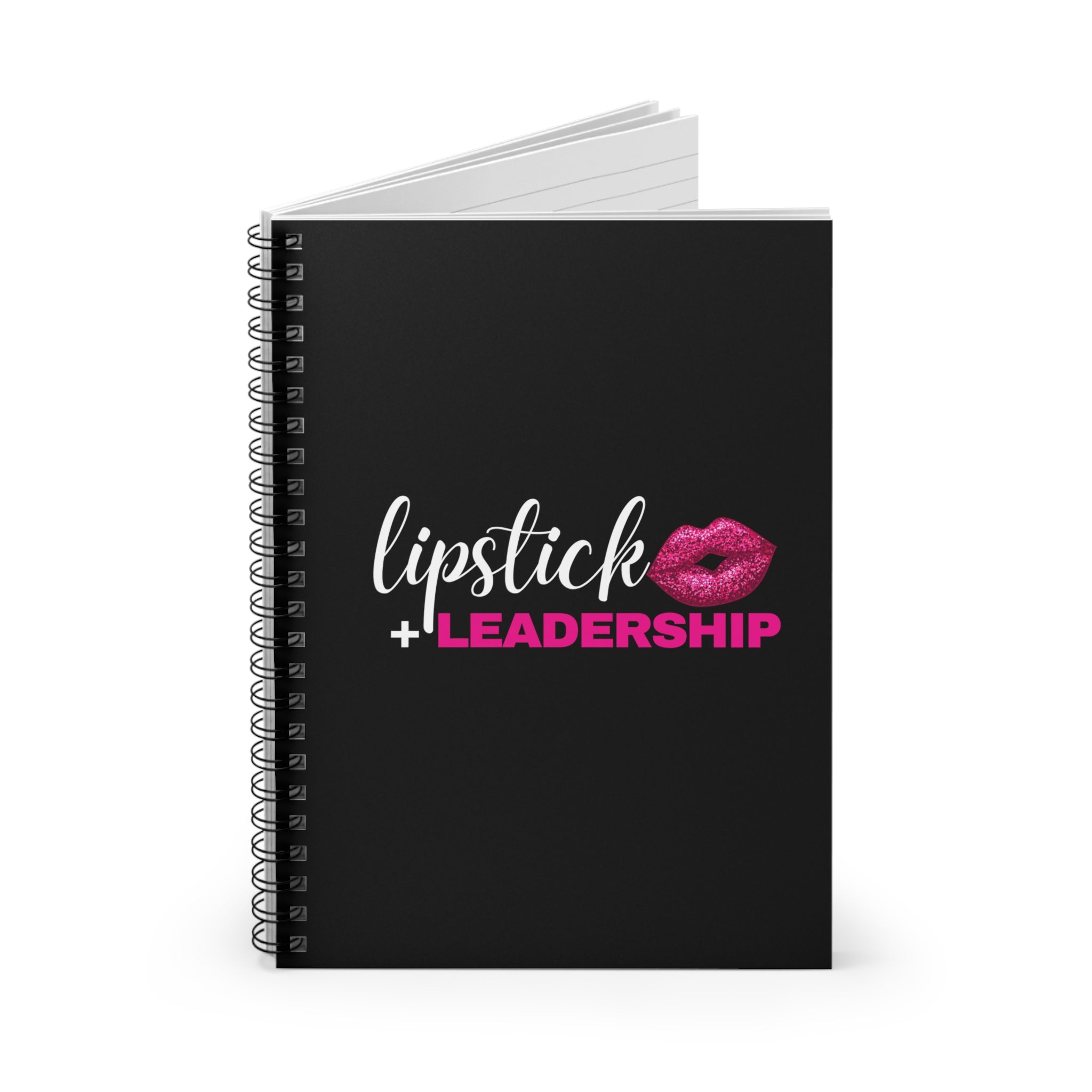 Lipstick + Leadership (Pink Sparkle Lips) Spiral Notebook - Ruled Line, Makeup Journal, Beauty Business Notebook Paper products  The Middle Aged Groove