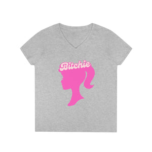  Bitchie (Barbie Image) Funny Women's V Neck T-shirt, Cute Graphic Tee V-neck2XLSportGrey