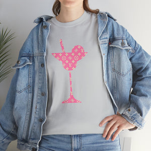  Abby Pattern in Pink and Beige Martini Glass Unisex Relaxed Fit Heavy Cotton Tee, Graphic Loose Fit Tshirt T-Shirt