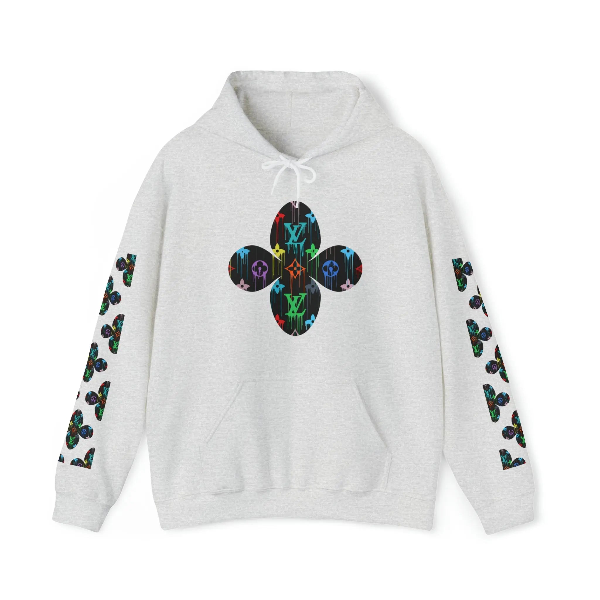  Multi-Colour Dripping Icons Flower with Sleeve Print Unisex Heavy Blend Hooded Sweatshirt HoodieAsh5XL