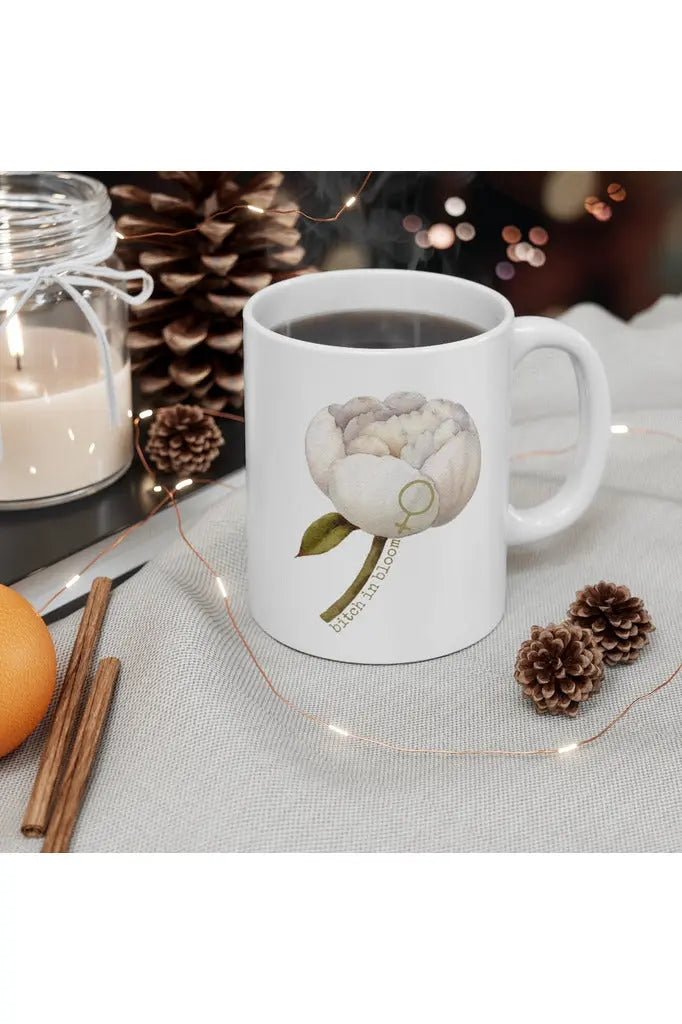 BITCH IN BLOOM (Cream Peony) White Coffee Mug 11oz Mug