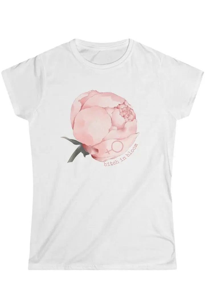 BITCH IN BLOOM (Light Pink Peony) Flower Power Women's Softstyle Tee