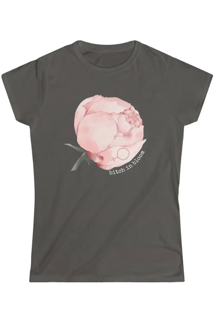 BITCH IN BLOOM (Light Pink Peony) Flower Power Women's Softstyle Tee