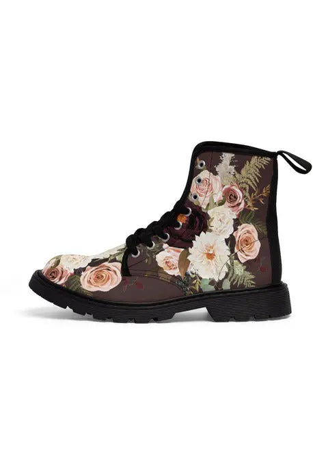 BOHO STAY WILD (Dark Bloom) Women's Brown Canvas Boots - The Middle Aged Groove