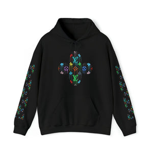  Multi-Colour Dripping Icons Flower with Sleeve Print Unisex Heavy Blend Hooded Sweatshirt HoodieBlack5XL