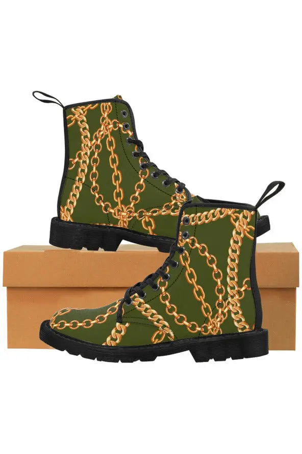 Designer Collection (Chains for Days) Women's Army Green Canvas Boots - The Middle Aged Groove
