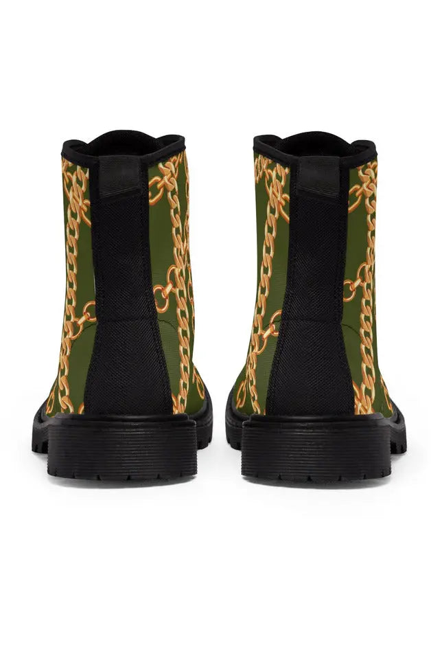 Designer Collection (Chains for Days) Women's Army Green Canvas Boots - The Middle Aged Groove