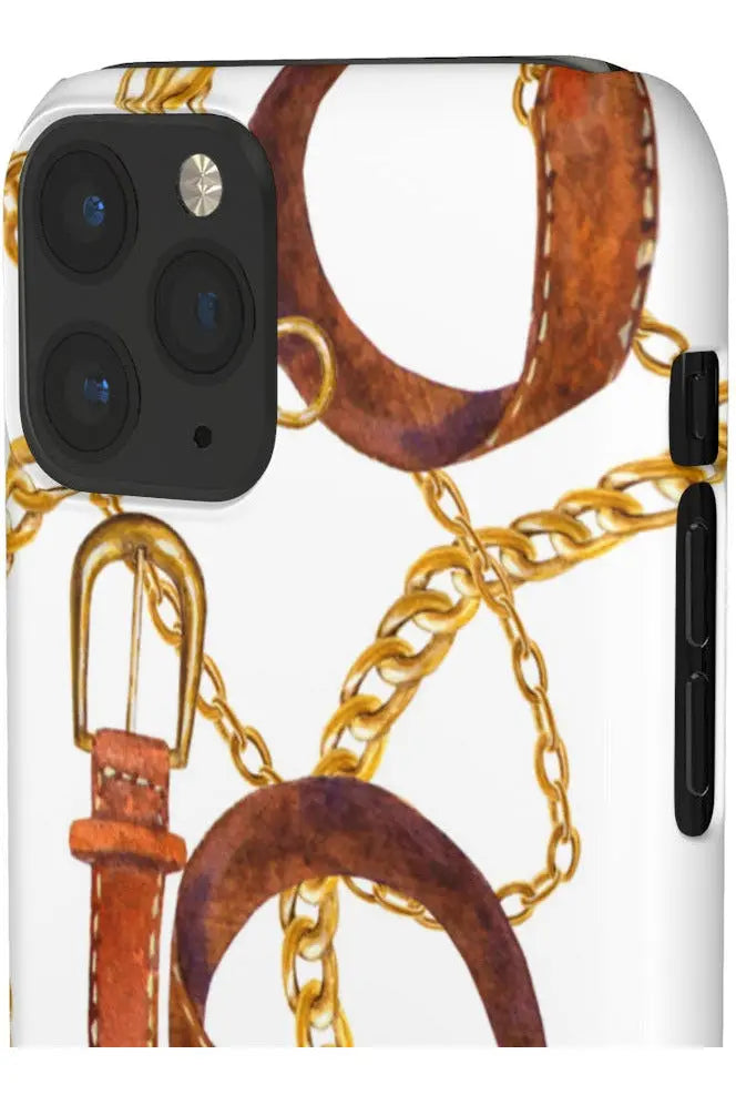 Groove Designer Collection (Gold + Leather on White) Snap Phone Case