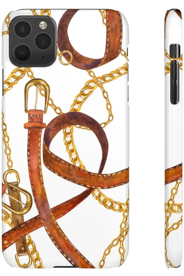 Groove Designer Collection (Gold + Leather on White) Snap Phone Case