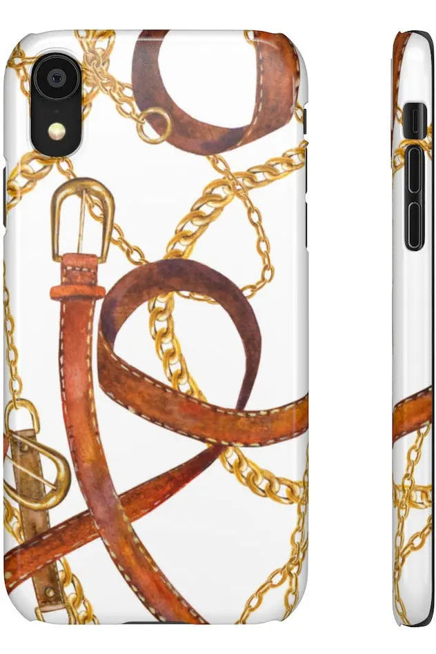 Groove Designer Collection (Gold + Leather on White) Snap Phone Case