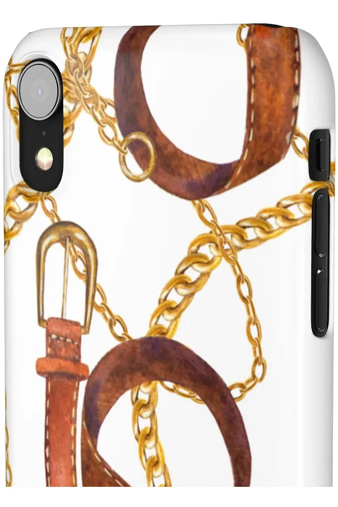 Groove Designer Collection (Gold + Leather on White) Snap Phone Case