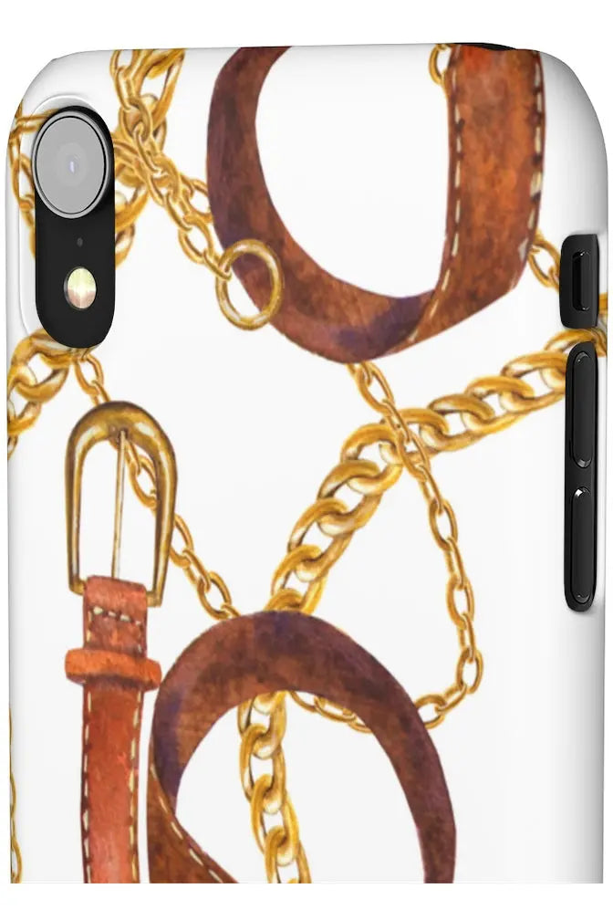 Groove Designer Collection (Gold + Leather on White) Snap Phone Case