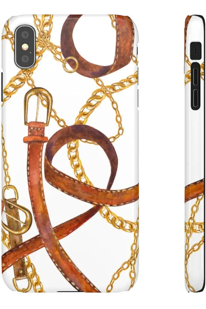 Groove Designer Collection (Gold + Leather on White) Snap Phone Case