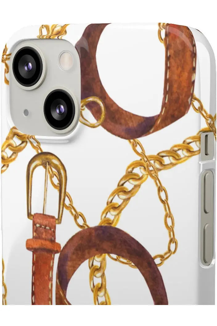 Groove Designer Collection (Gold + Leather on White) Snap Phone Case