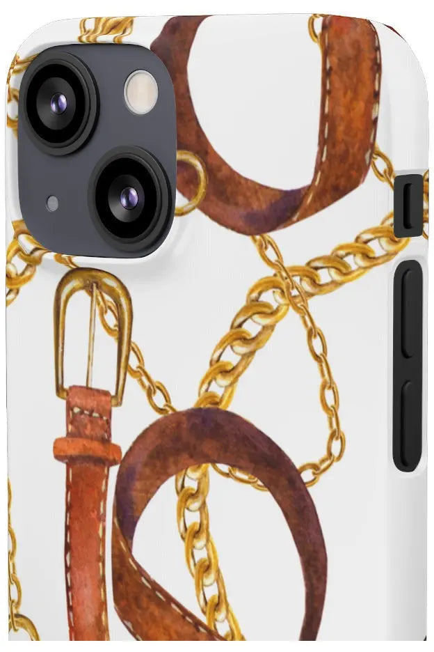 Groove Designer Collection (Gold + Leather on White) Snap Phone Case