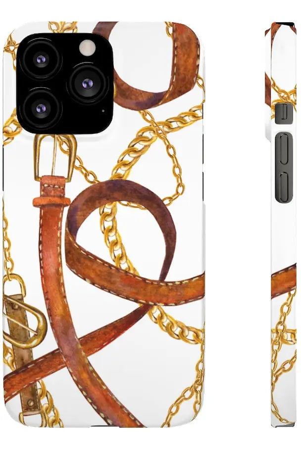 Groove Designer Collection (Gold + Leather on White) Snap Phone Case