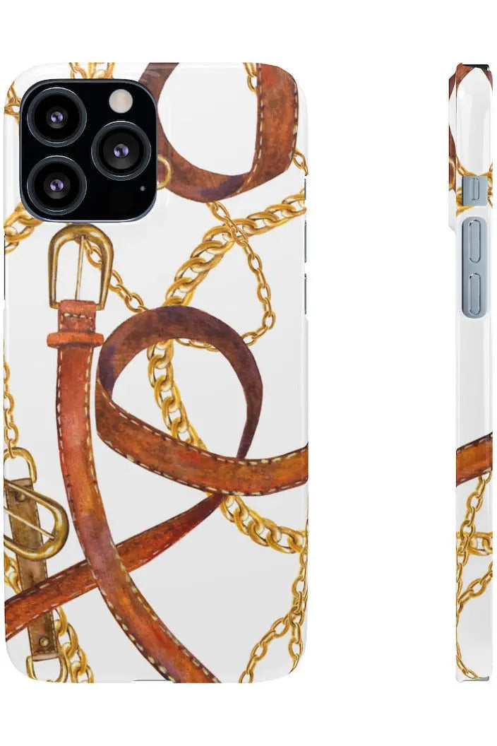 Groove Designer Collection (Gold + Leather on White) Snap Phone Case