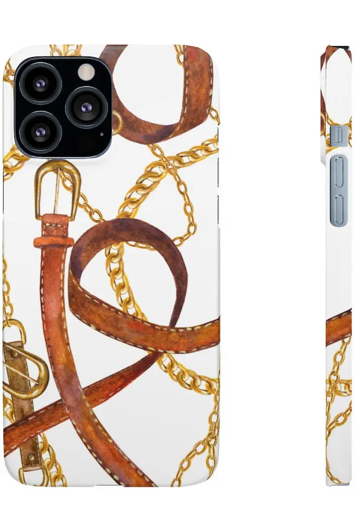 Groove Designer Collection (Gold + Leather on White) Snap Phone Case