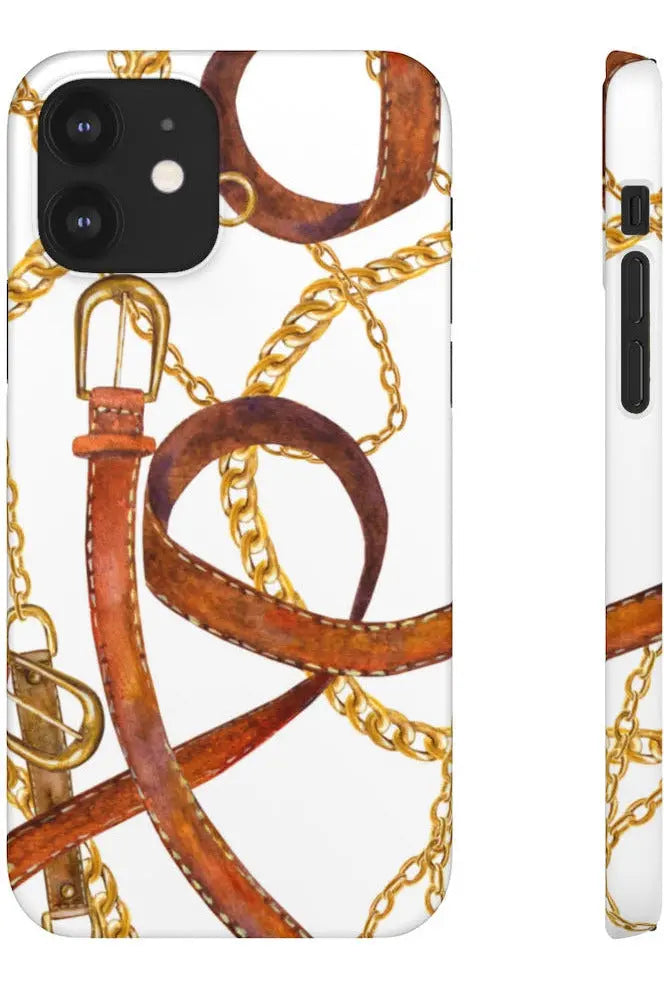 Groove Designer Collection (Gold + Leather on White) Snap Phone Case