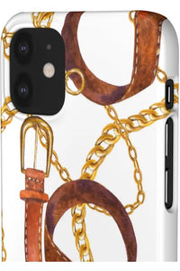 Groove Designer Collection (Gold + Leather on White) Snap Phone Case