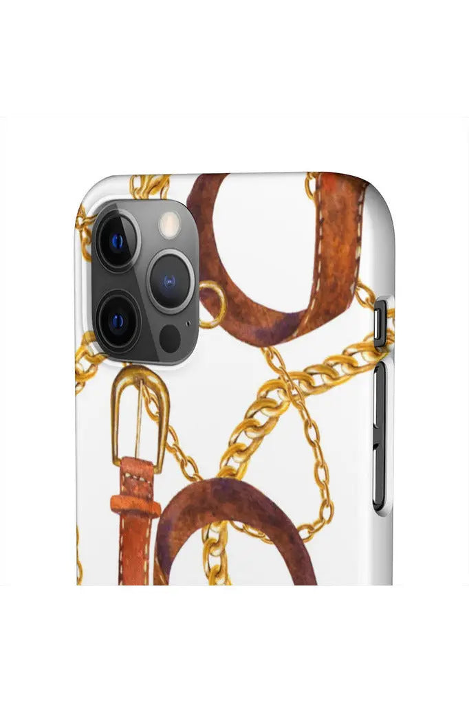 Groove Designer Collection (Gold + Leather on White) Snap Phone Case