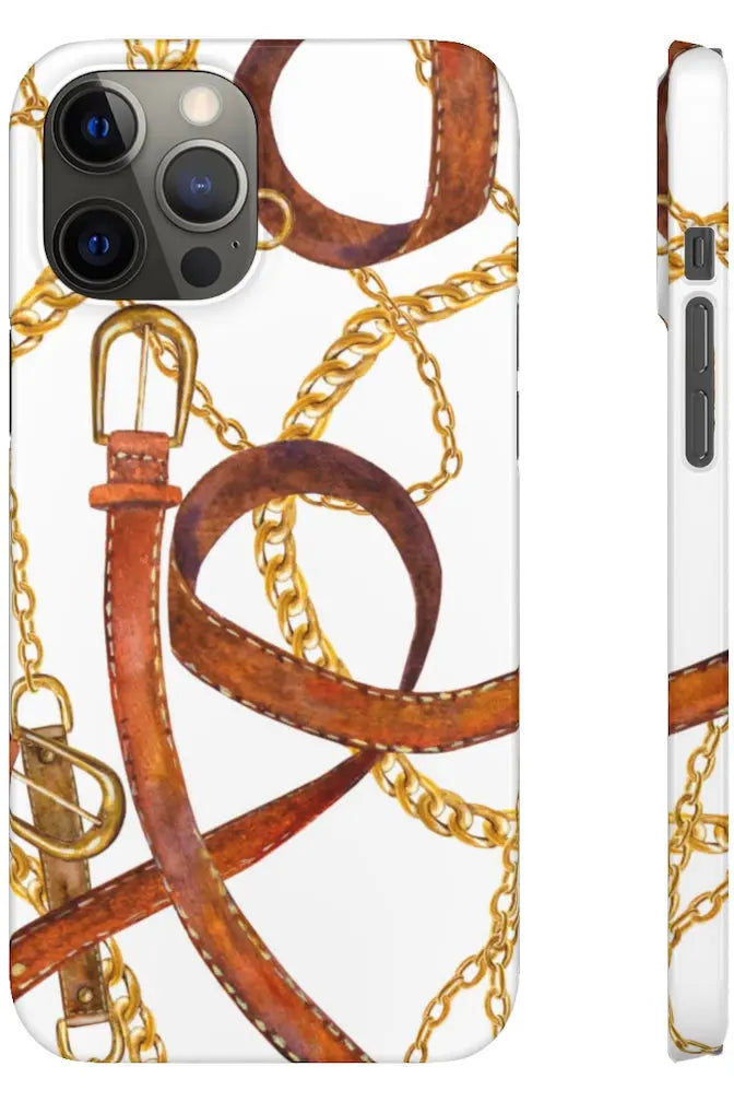 Groove Designer Collection (Gold + Leather on White) Snap Phone Case