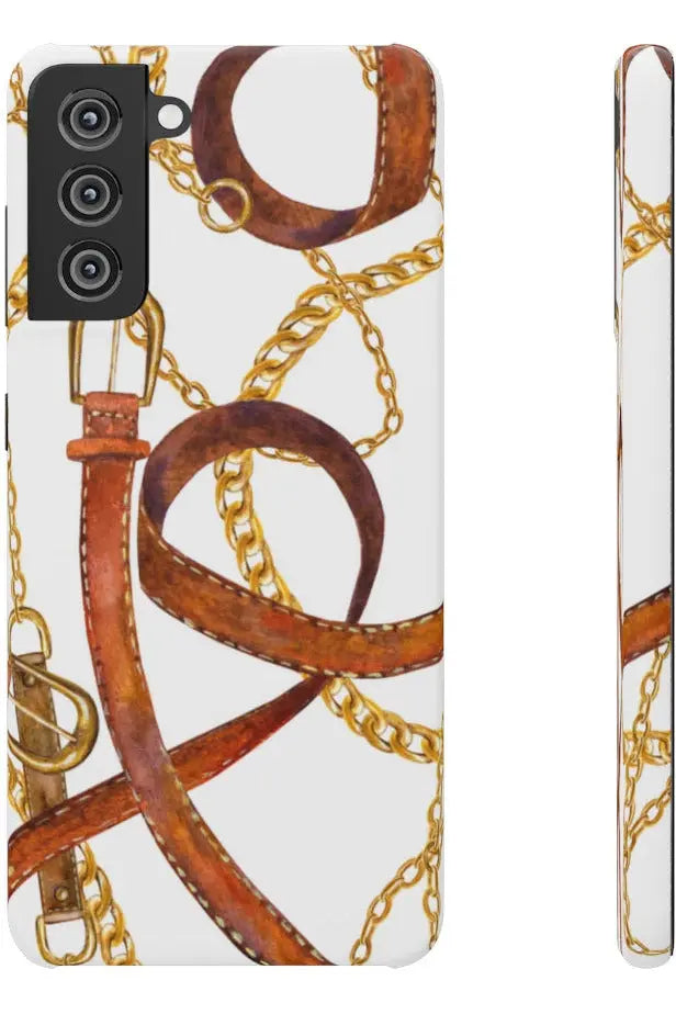 Groove Designer Collection (Gold + Leather on White) Snap Phone Case