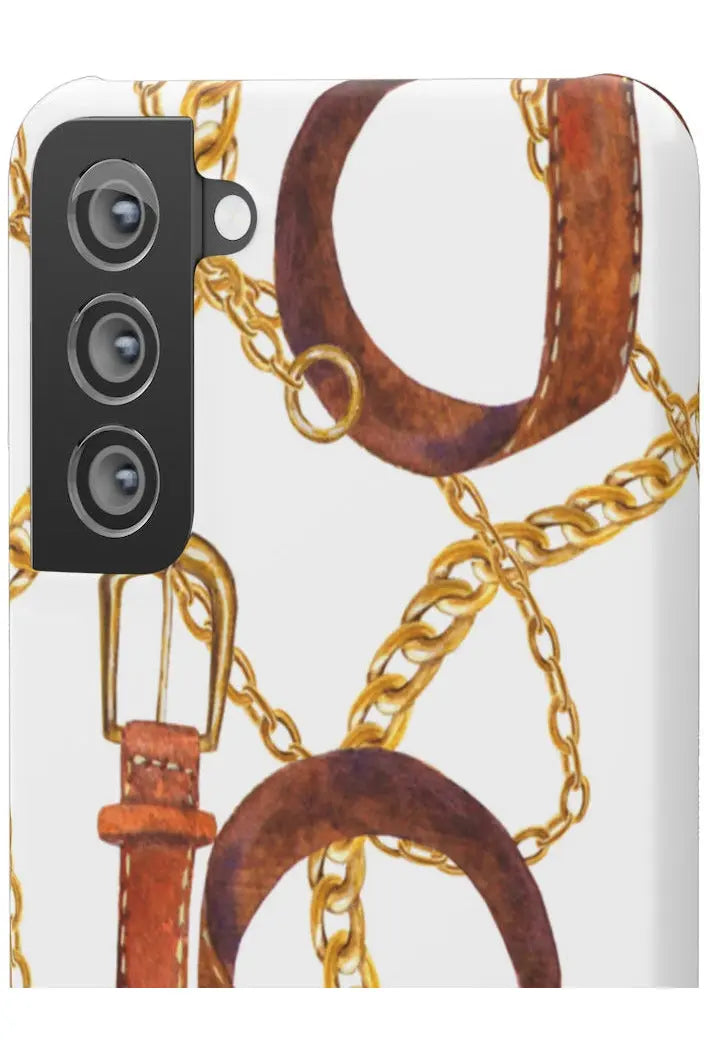 Groove Designer Collection (Gold + Leather on White) Snap Phone Case