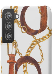 Groove Designer Collection (Gold + Leather on White) Snap Phone Case