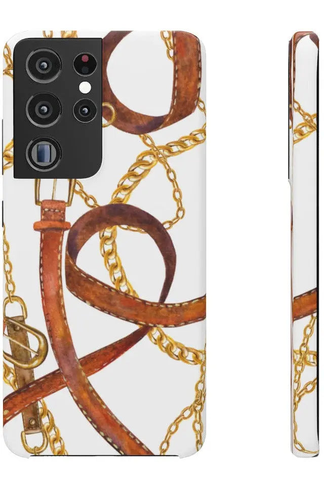 Groove Designer Collection (Gold + Leather on White) Snap Phone Case