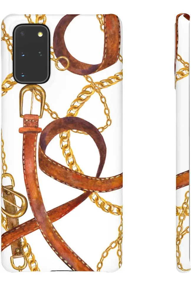 Groove Designer Collection (Gold + Leather on White) Snap Phone Case