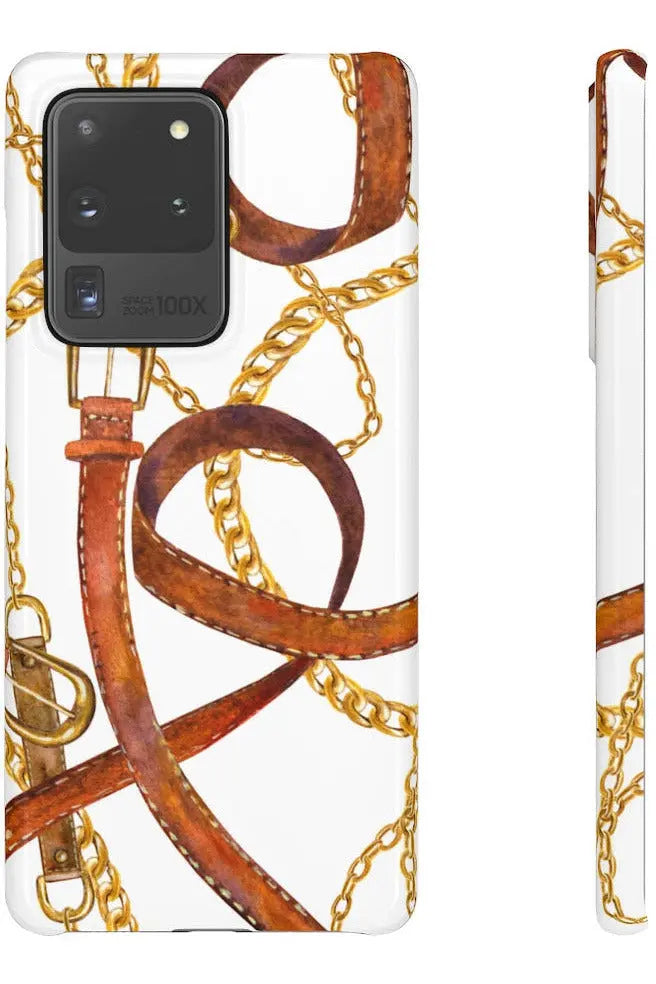 Groove Designer Collection (Gold + Leather on White) Snap Phone Case