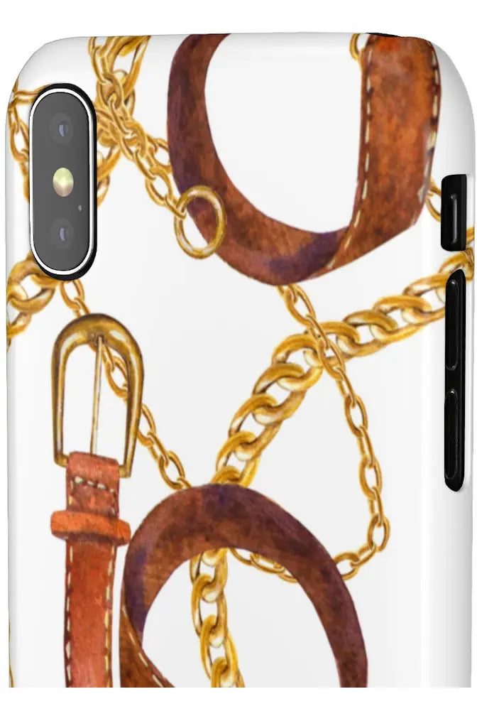 Groove Designer Collection (Gold + Leather on White) Snap Phone Case