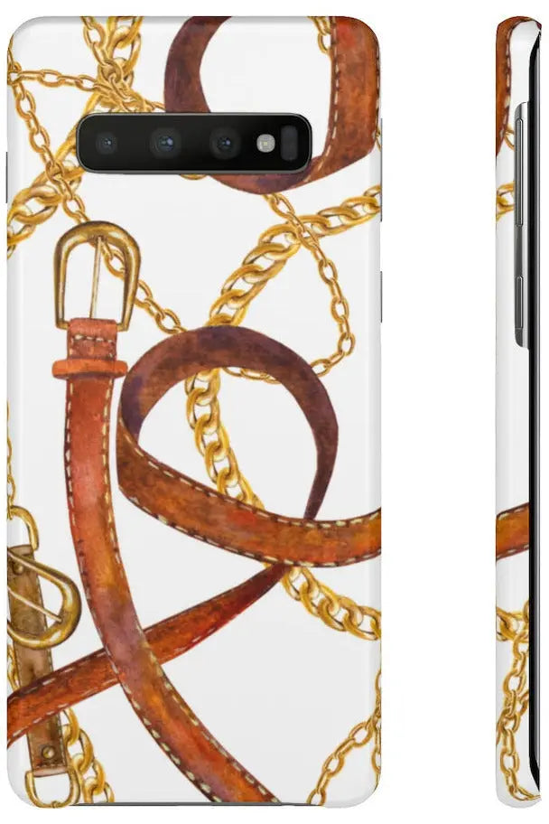 Groove Designer Collection (Gold + Leather on White) Snap Phone Case