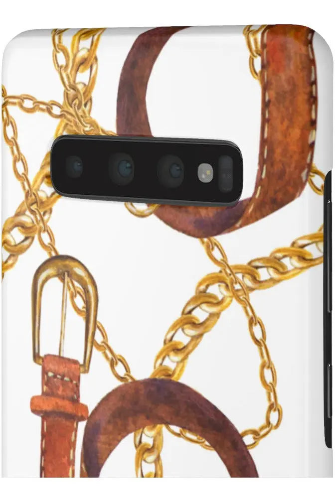 Groove Designer Collection (Gold + Leather on White) Snap Phone Case